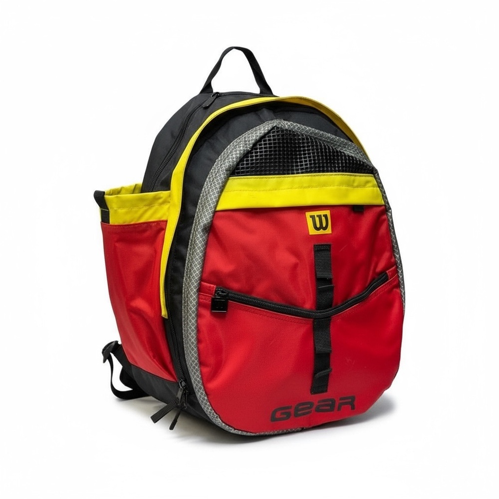 🔥 Wilson “Gear” Backpack 🎾 Red‎ Yellow Black Mesh Sport Bag